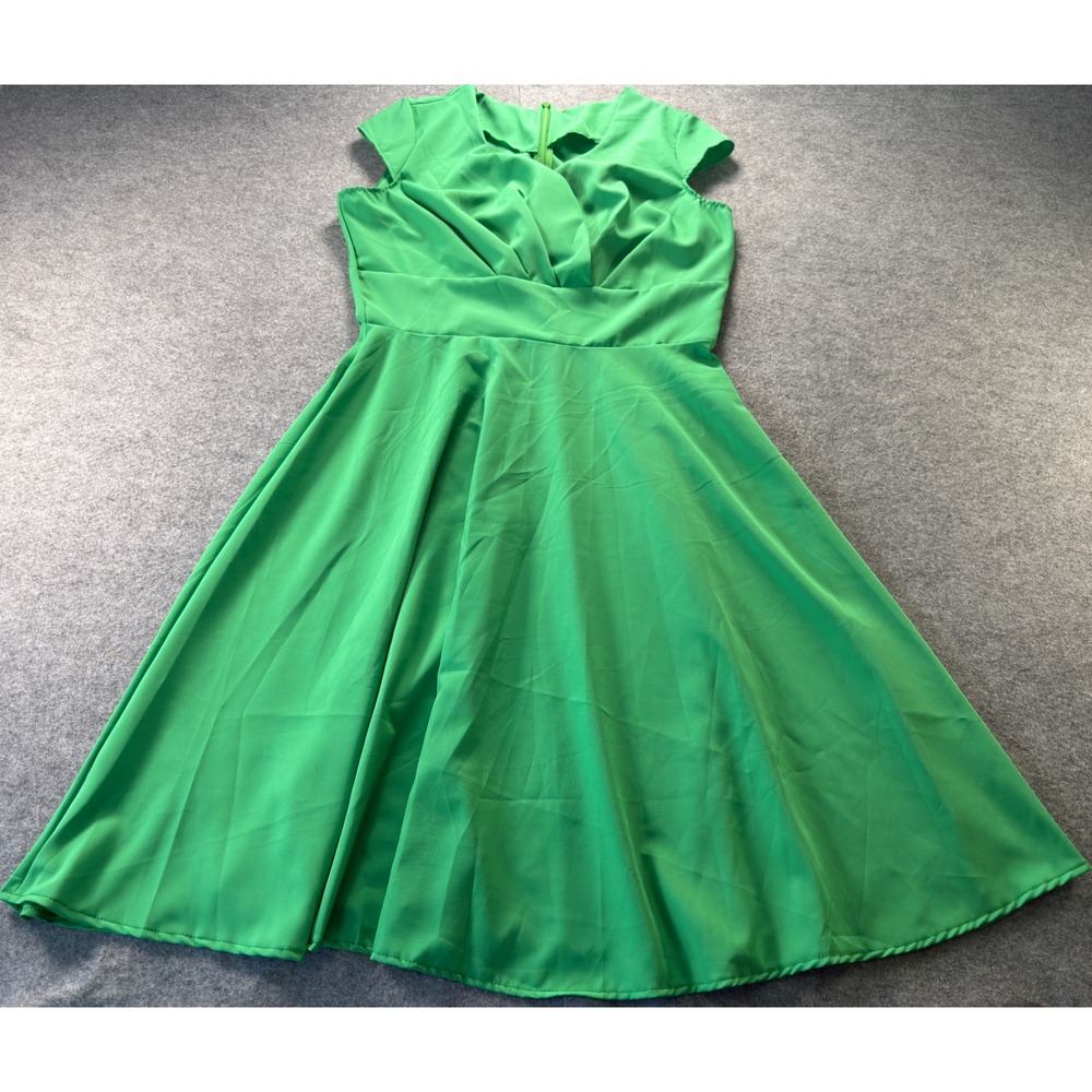Unbranded Swing Dress Women Medium Green 1950s Rockabilly Fit and Flare Midi - Picture 2 of 14